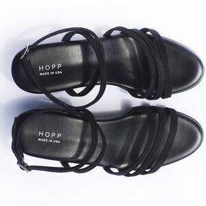 Hopp Wraparound Strappy Block Heel Sandal in Black Nubuck Size 6.5